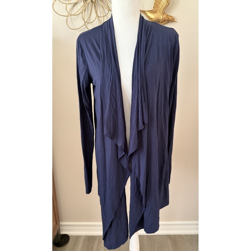 Barefoot Dreams CozyChic Lite Navy Waterfall Open Front‎ Cardigan Medium Soft